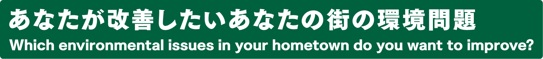 あなたが改善したいあなたの街の環境問題 Which environmental issues in your hometown do you want to improve?